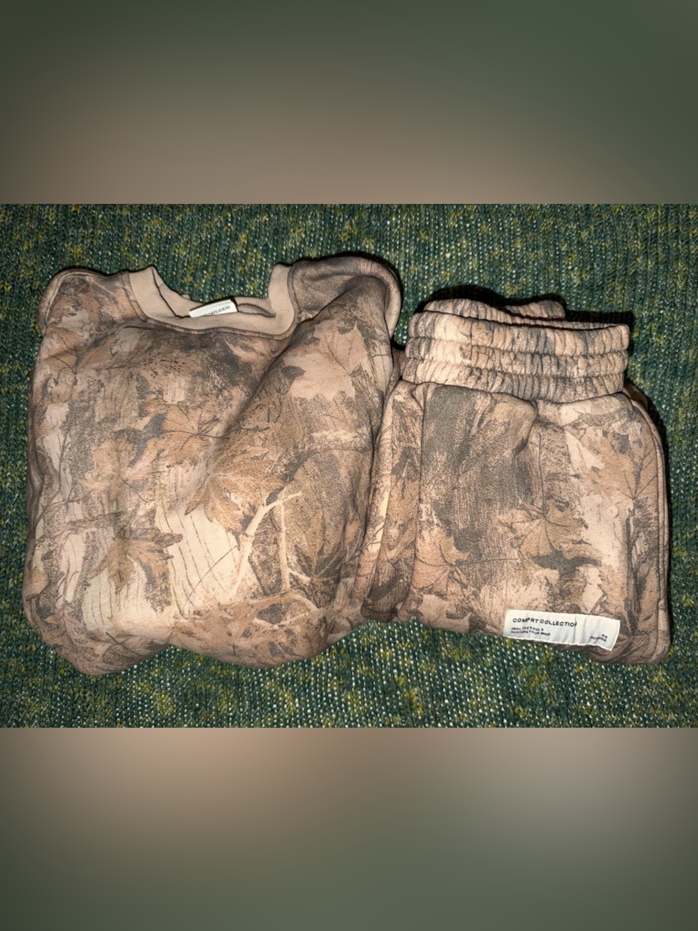 Comfort Collection Women's Camo-Print Sweatshirt Hoodie - Neutral Tan Set